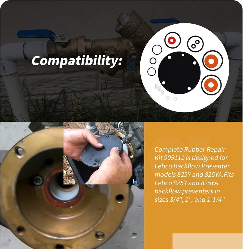 XTPTFABS 905111 Complete Rubber Repair Kit Fits for Febco Backflow 15-32mm 825Y 825YA 825YAR Series 3/4",1",1-1/4"size,18Pcs - Image 2